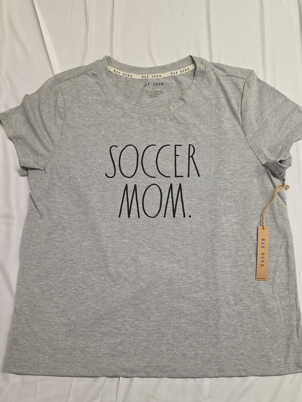 Rae Dunn Gray Tee with Black "SOCCER MOM." Print